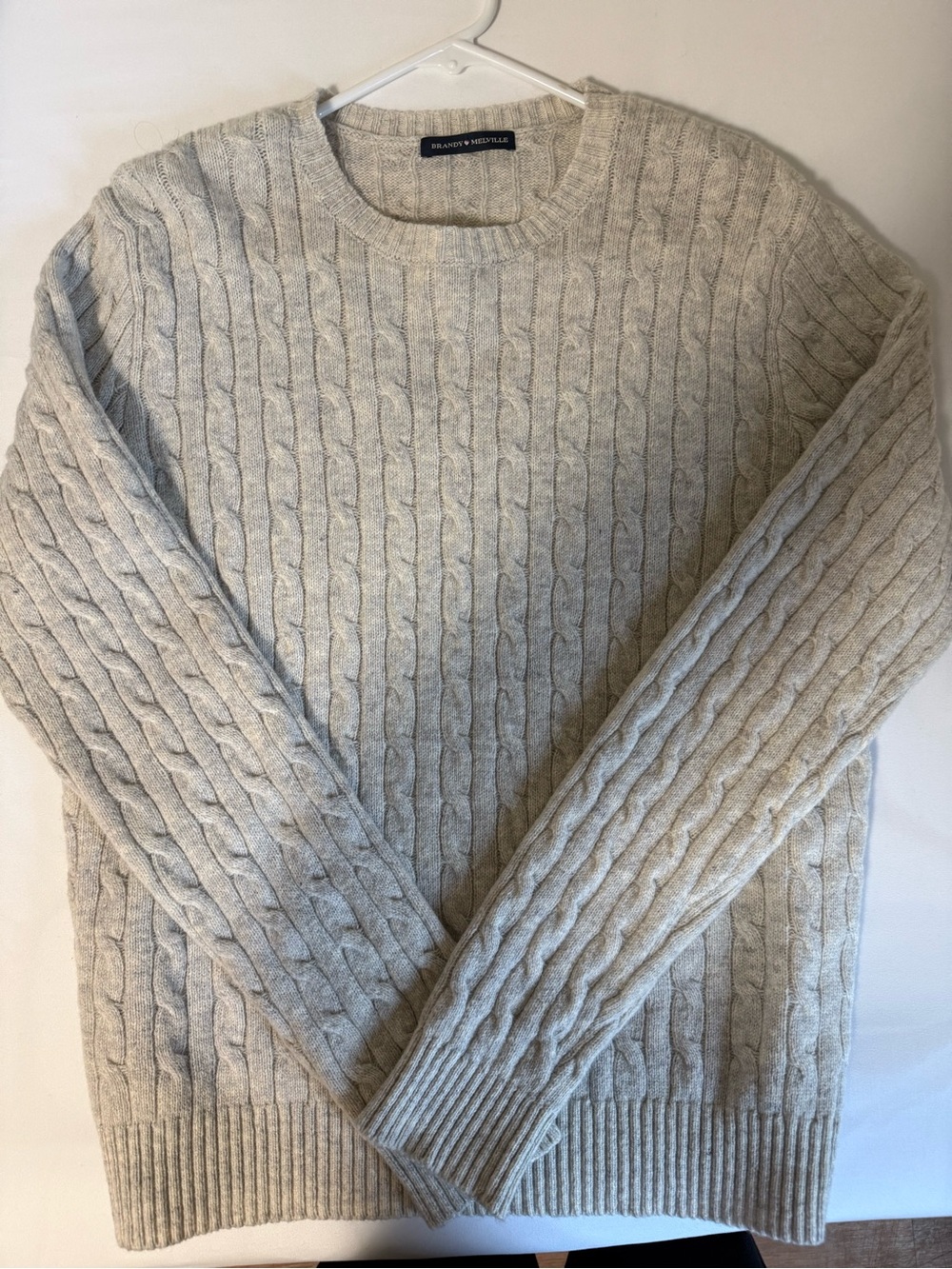 Brandy Melville Light Gray Cable-Knit Crewneck Sweater